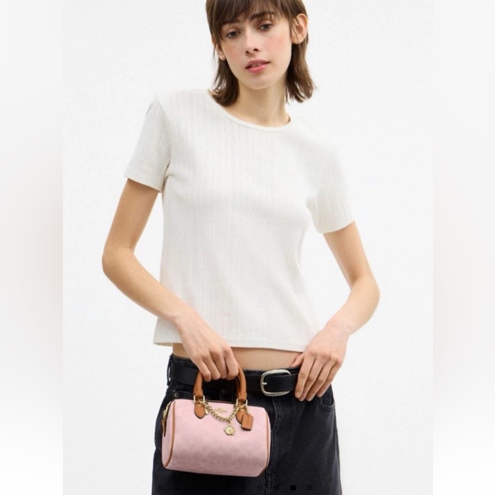 Coach Mini Rowan Crossbody Bag In Signature Canvas CEK79 Powder Pink Brown NWT - Picture 2 of 13